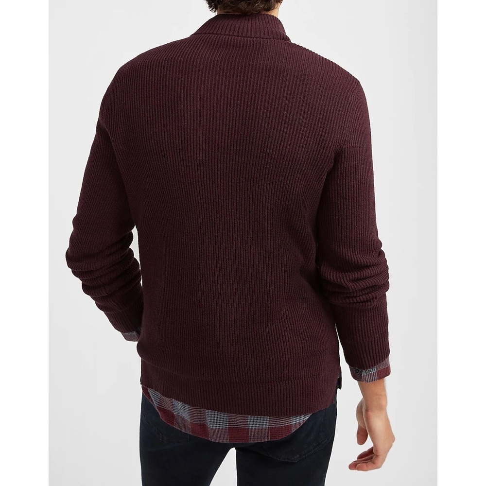 Express Solid Mock Neck Snap Zip Merlot Sweater - image 3